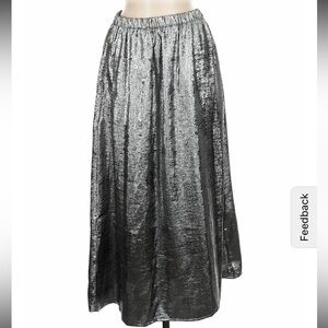 Old Navy Shiny Silver Gray Midi Skirt